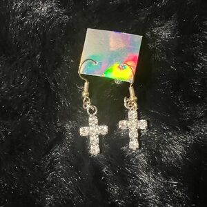 Silver Cross Dangle Earrings